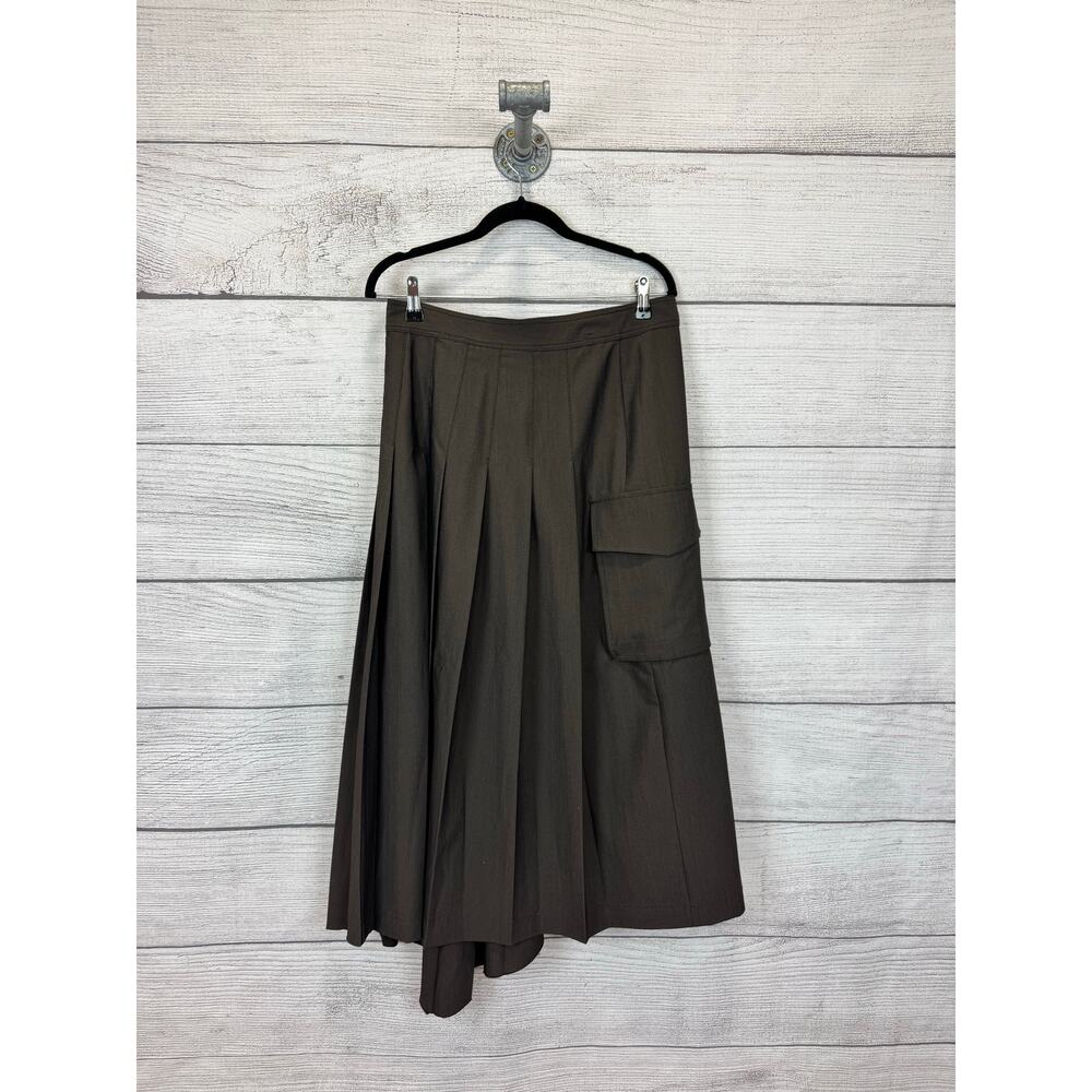 Zara Women's Brown Pleated Asymmetrical Buckle Midi Wrap Skirt Size Medium - Picture 7 of 10